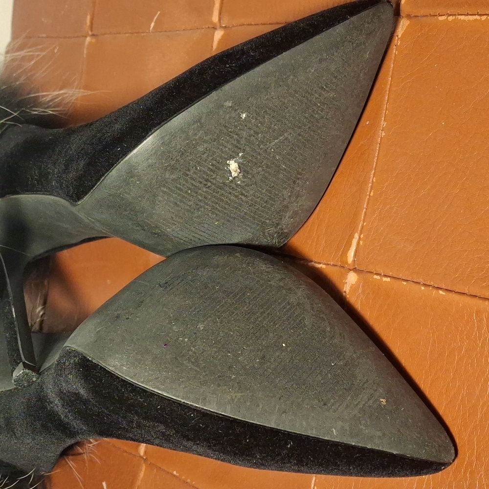 Black Fur-Trim Velvet High Heel Pumps - Women's Elegant Evening Shoes - Picture 9 of 9
